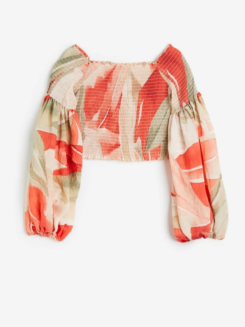 H&M Coral/Patterned Smocked Off-the-Shoulder Top  / Medium,